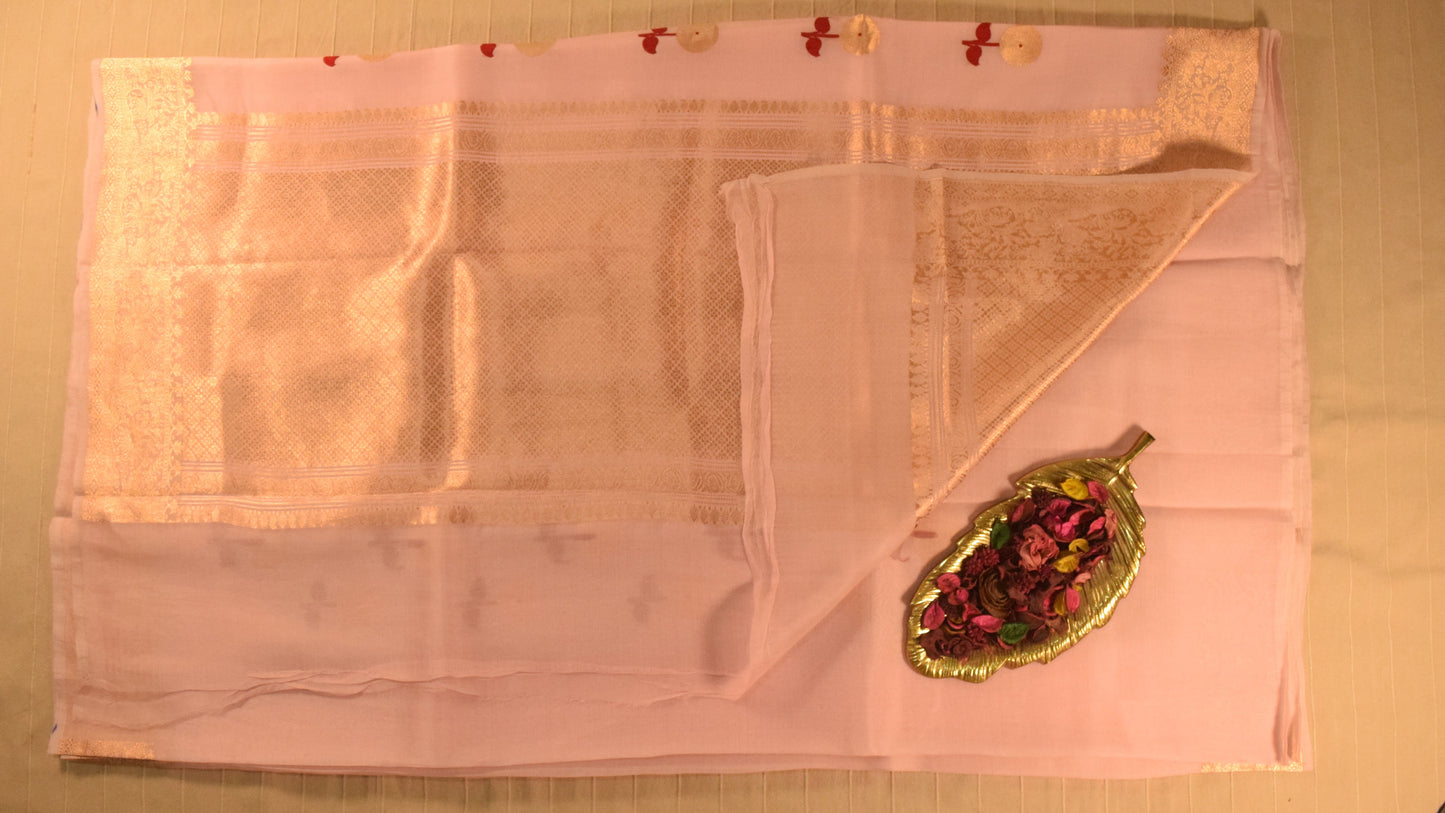 Pastel Pink Kora Organza Banarasi silk saree