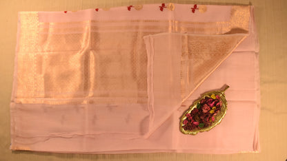Pastel Pink Kora Organza Banarasi silk saree