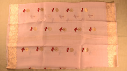 Pastel Pink Kora Organza Banarasi silk saree