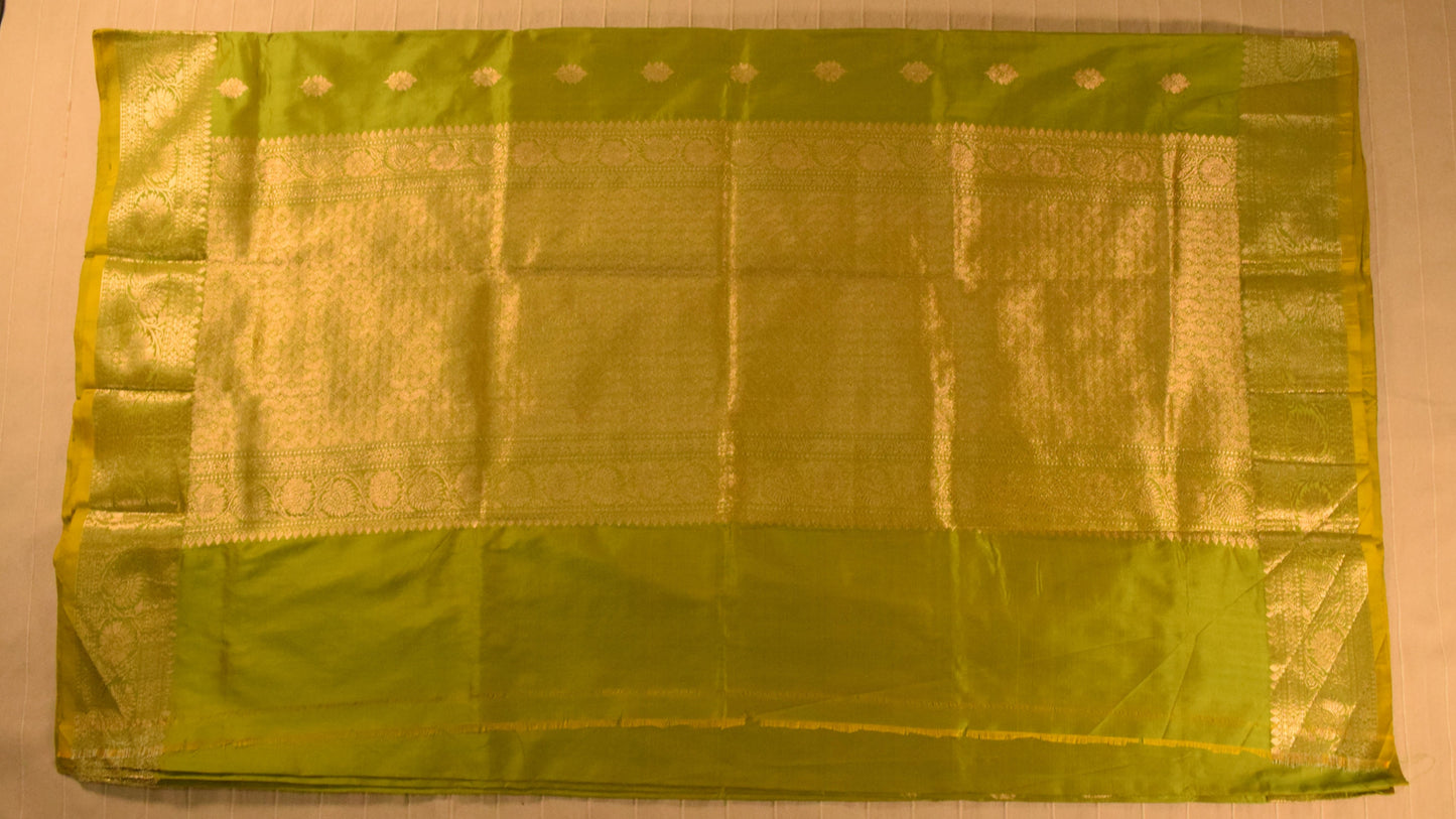 Lime Green Banarasi Katan Silk Saree with Golden Zari Weaving