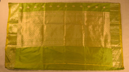 Lime Green Banarasi Katan Silk Saree with Golden Zari Weaving