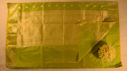 Lime Green Banarasi Katan Silk Saree with Golden Zari Weaving