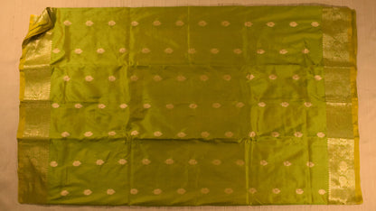 Lime Green Banarasi Katan Silk Saree with Golden Zari Weaving