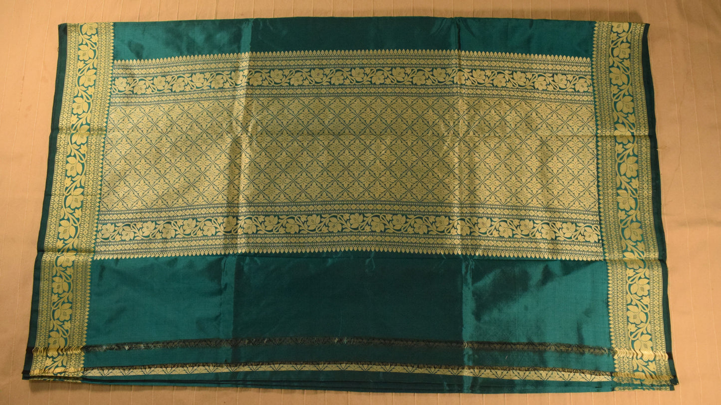 Stunning Teal Banarasi Katan Silk Saree with Golden Zari Weaving