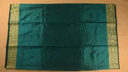 Stunning Teal Banarasi Katan Silk Saree with Golden Zari Weaving