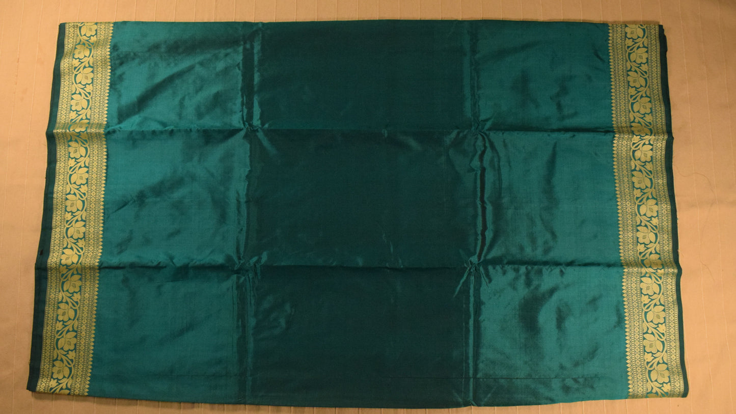 Stunning Teal Banarasi Katan Silk Saree with Golden Zari Weaving