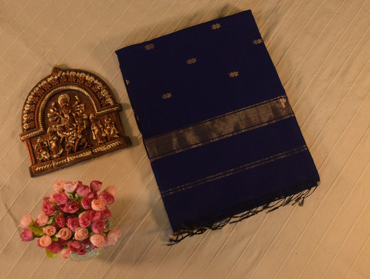 Sapphire Blue Handloom Maheshwari Saree