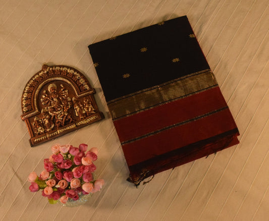 Rich Maroon and Black Handloom Maheshwari Saree