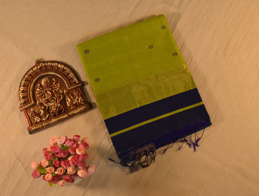 Royal Blue and Lime Green Handloom Maheshwari Saree