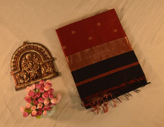 Classic Black and Maroon Handloom Maheshwari Saree