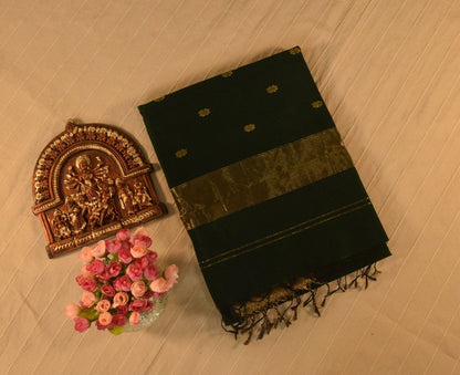 Emerald & Gold Handloom Maheshwari Saree