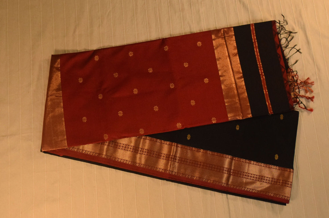 Classic Black and Maroon Handloom Maheshwari Saree