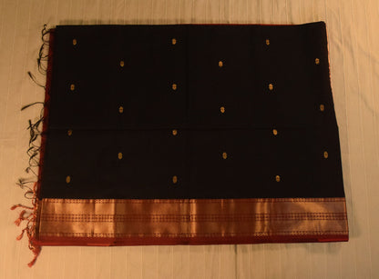 Classic Black and Maroon Handloom Maheshwari Saree