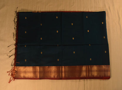 Peacock Blue and Maroon Handloom Maheshwari Saree