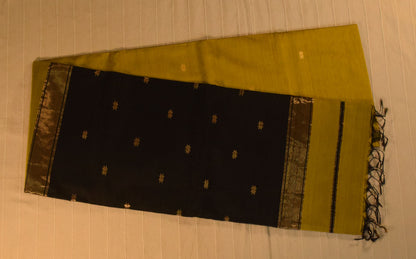 Chic Olive Green and Black Handloom Maheshwari Saree