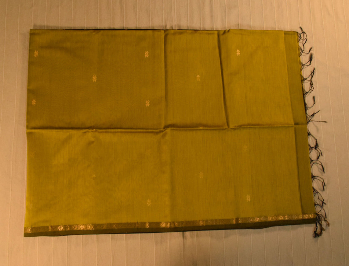 Chic Olive Green and Black Handloom Maheshwari Saree