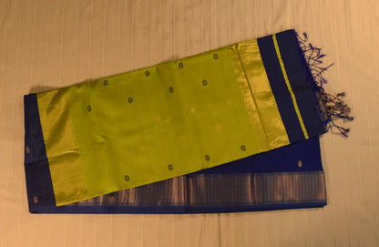 Royal Blue and Lime Green Handloom Maheshwari Saree