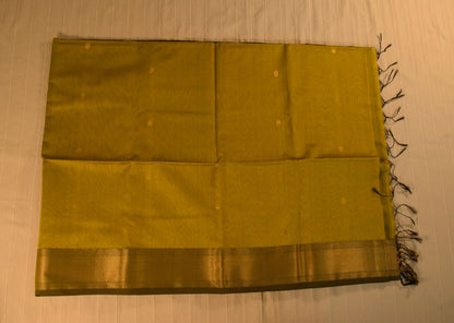 Vibrant Olive Green and Black Handloom Maheshwari Saree