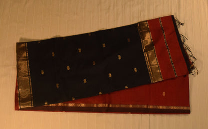 Rich Maroon and Black Handloom Maheshwari Saree