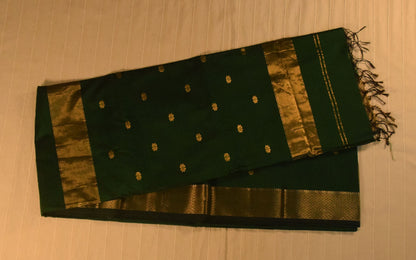 Emerald & Gold Handloom Maheshwari Saree