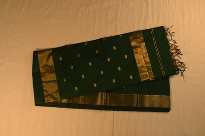Emerald & Gold Handloom Maheshwari Saree