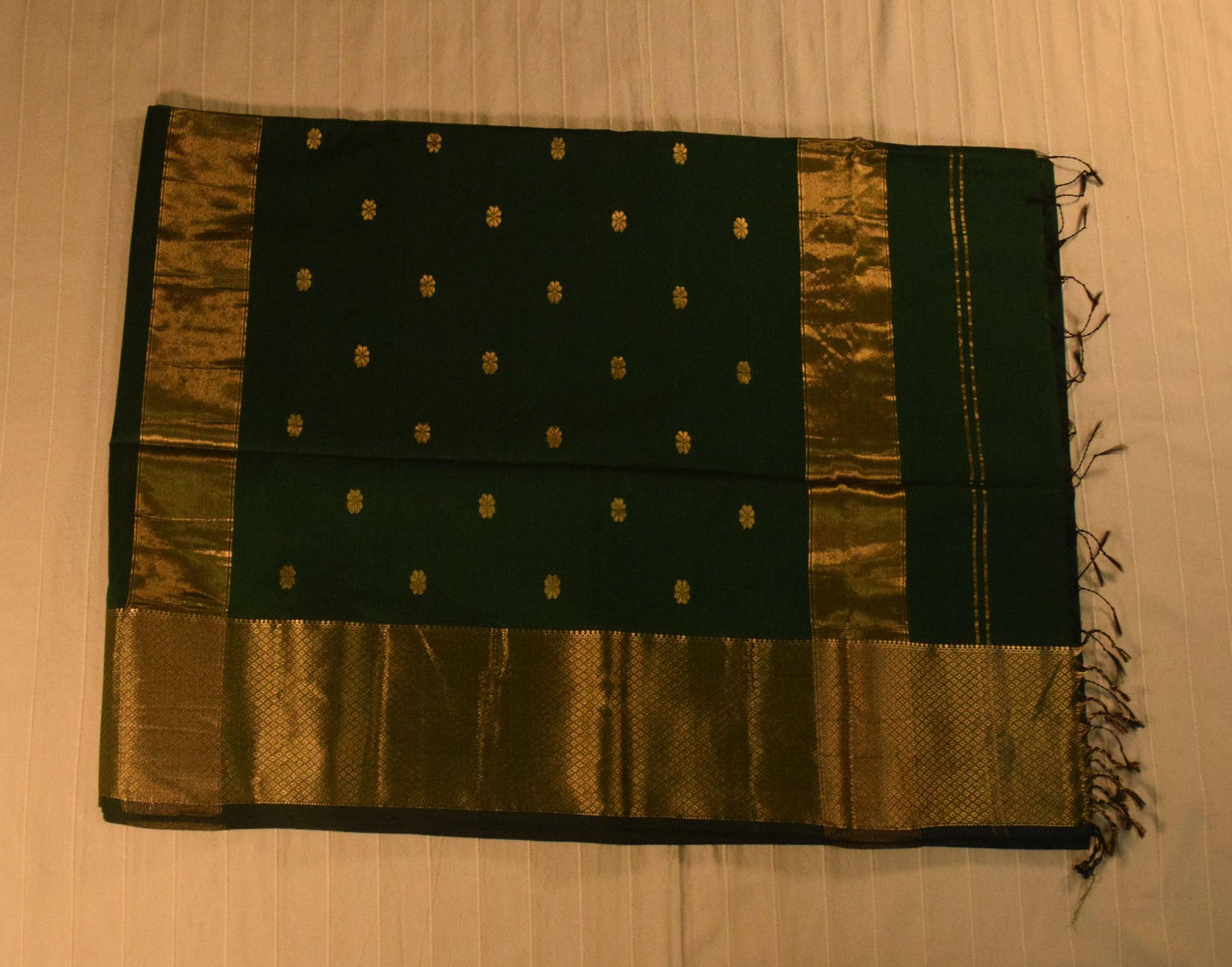 Emerald & Gold Handloom Maheshwari Saree