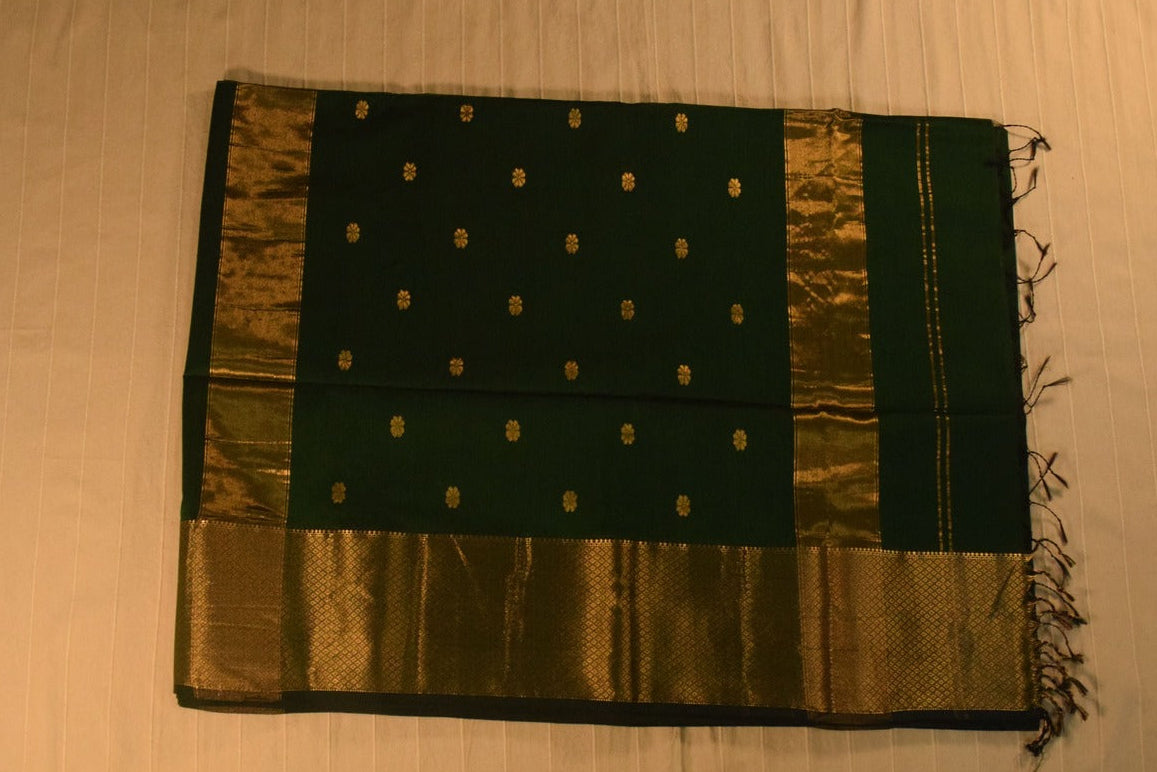 Emerald & Gold Handloom Maheshwari Saree