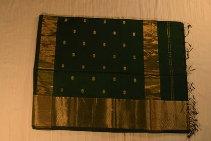 Emerald & Gold Handloom Maheshwari Saree