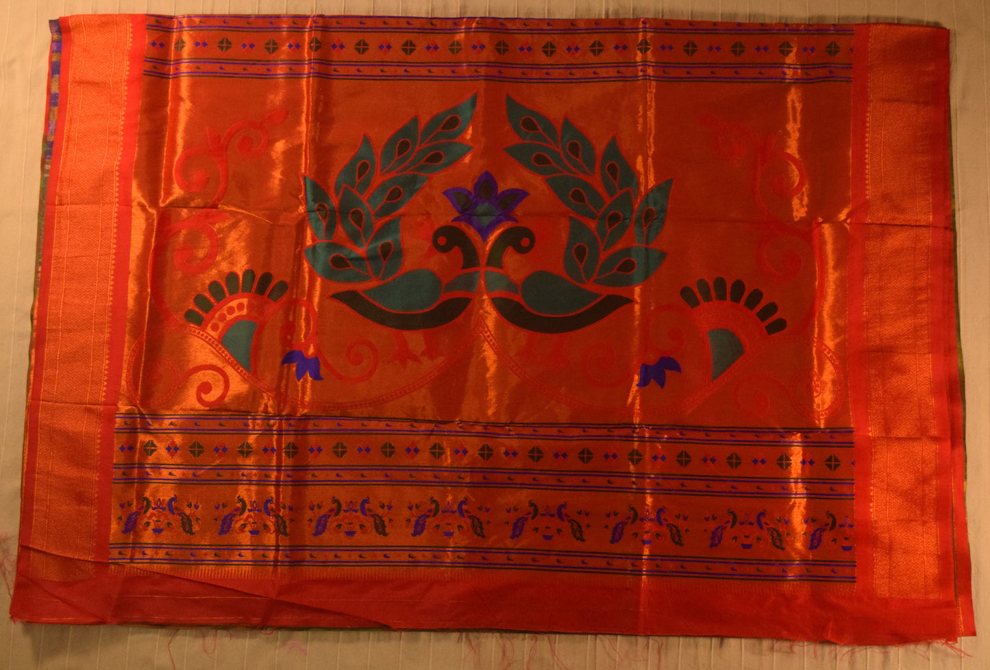 Olive Green and Red Paithani Silk Saree