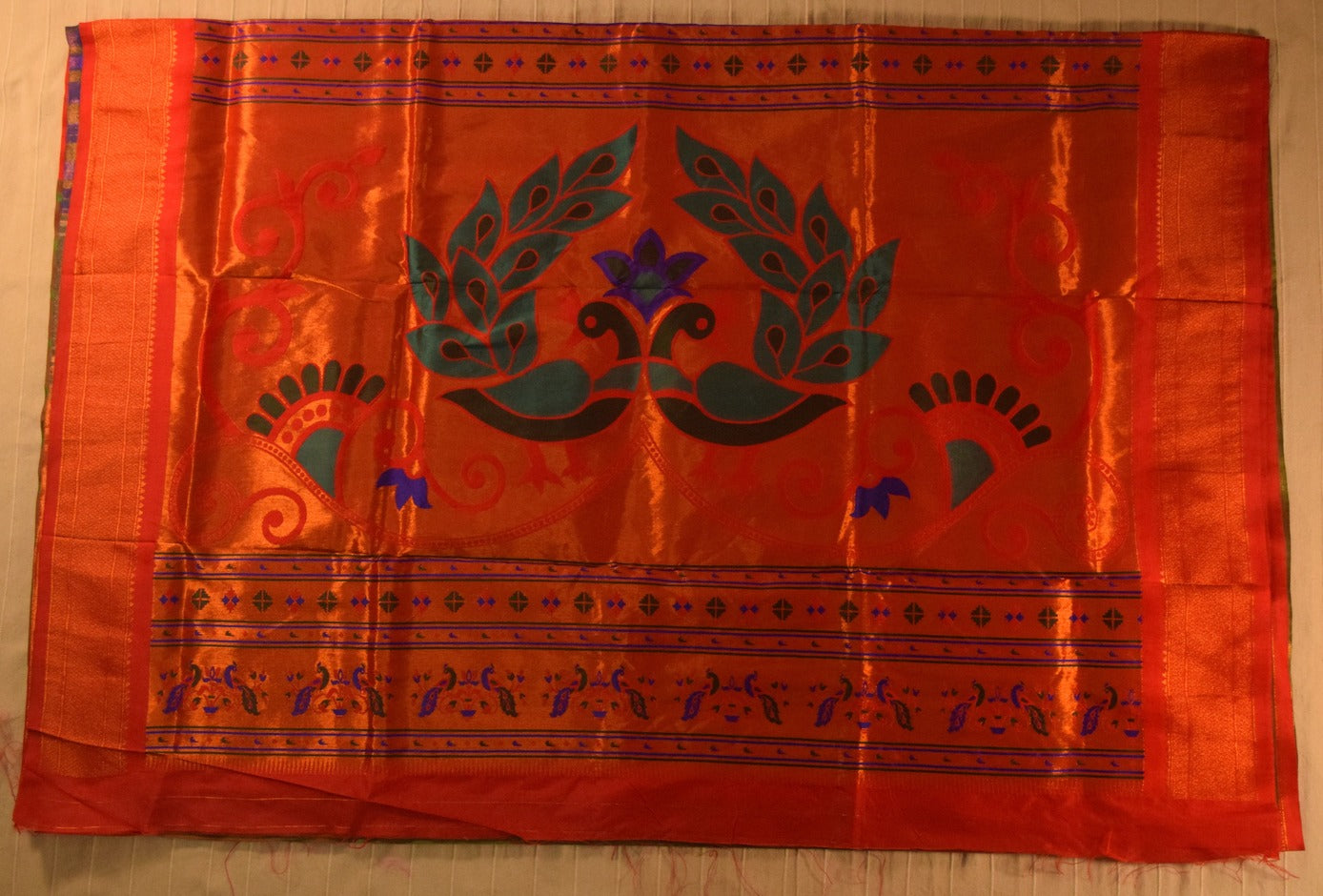 Olive Green and Red Paithani Silk Saree