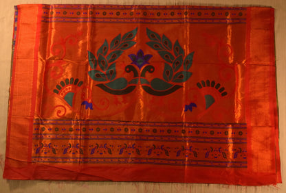 Olive Green and Red Paithani Silk Saree