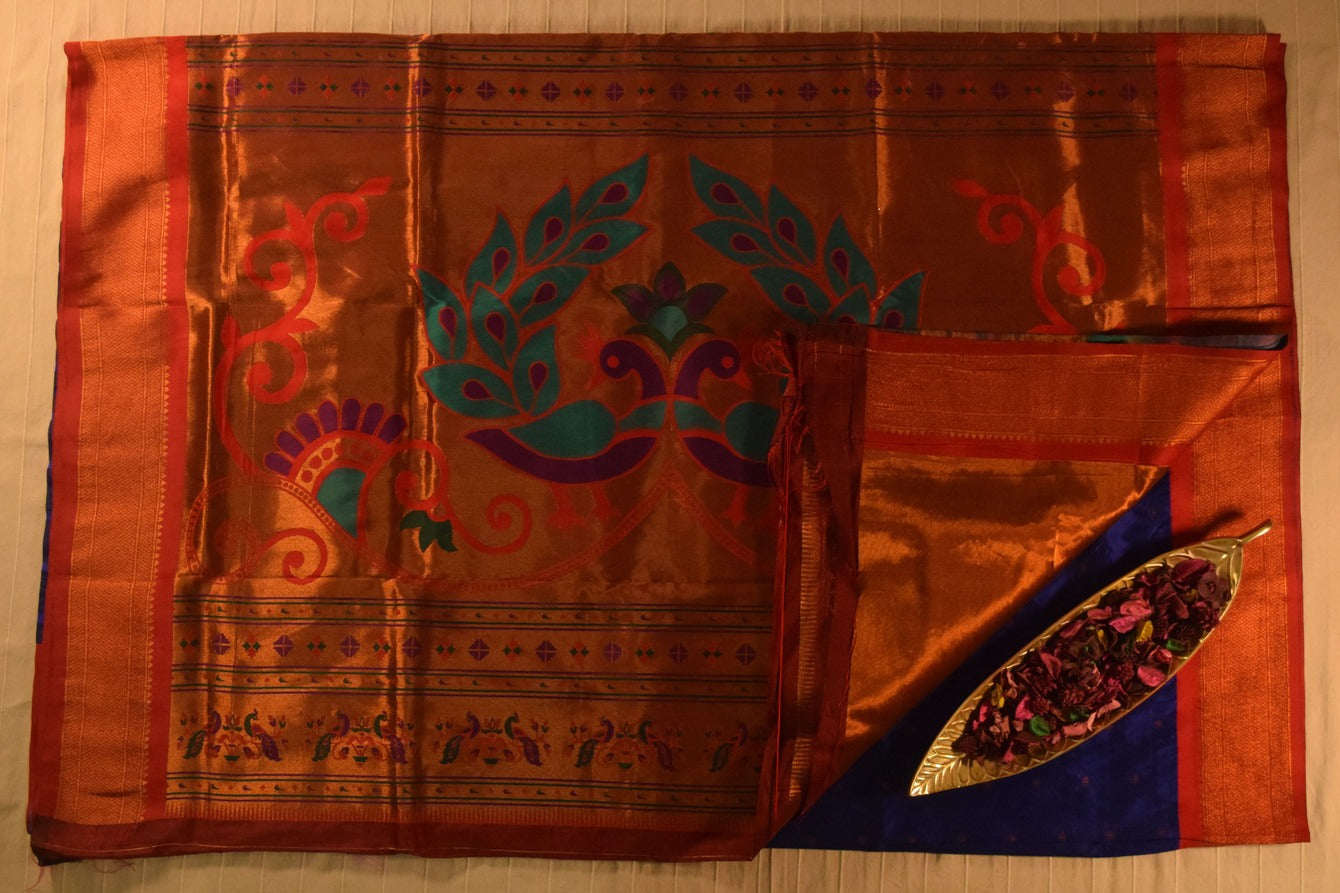 Royal Blue and Red Paithani Silk Saree