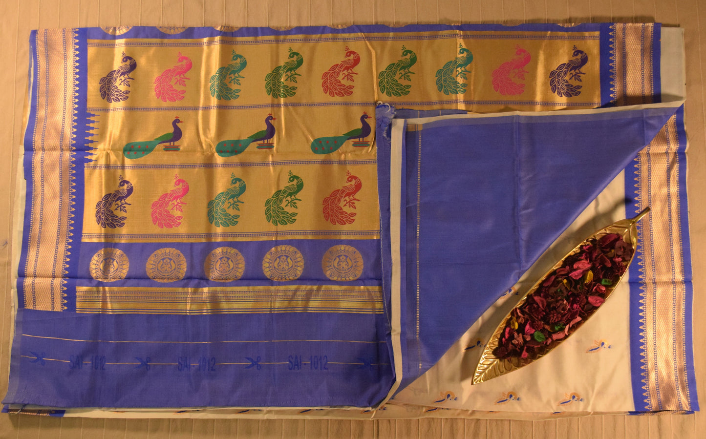 Elegant Ivory and Blue Paithani Silk Saree