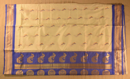 Elegant Ivory and Blue Paithani Silk Saree