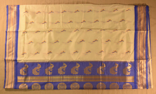 Elegant Ivory and Blue Paithani Silk Saree
