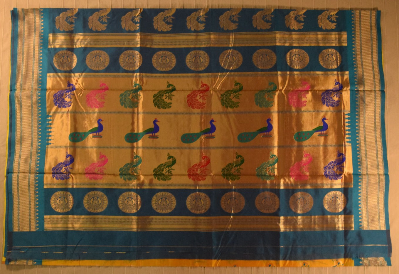 Yellow & Blue Paithani Silk Saree