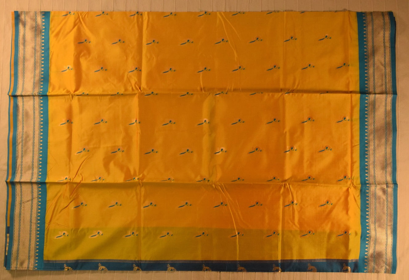 Yellow & Blue Paithani Silk Saree