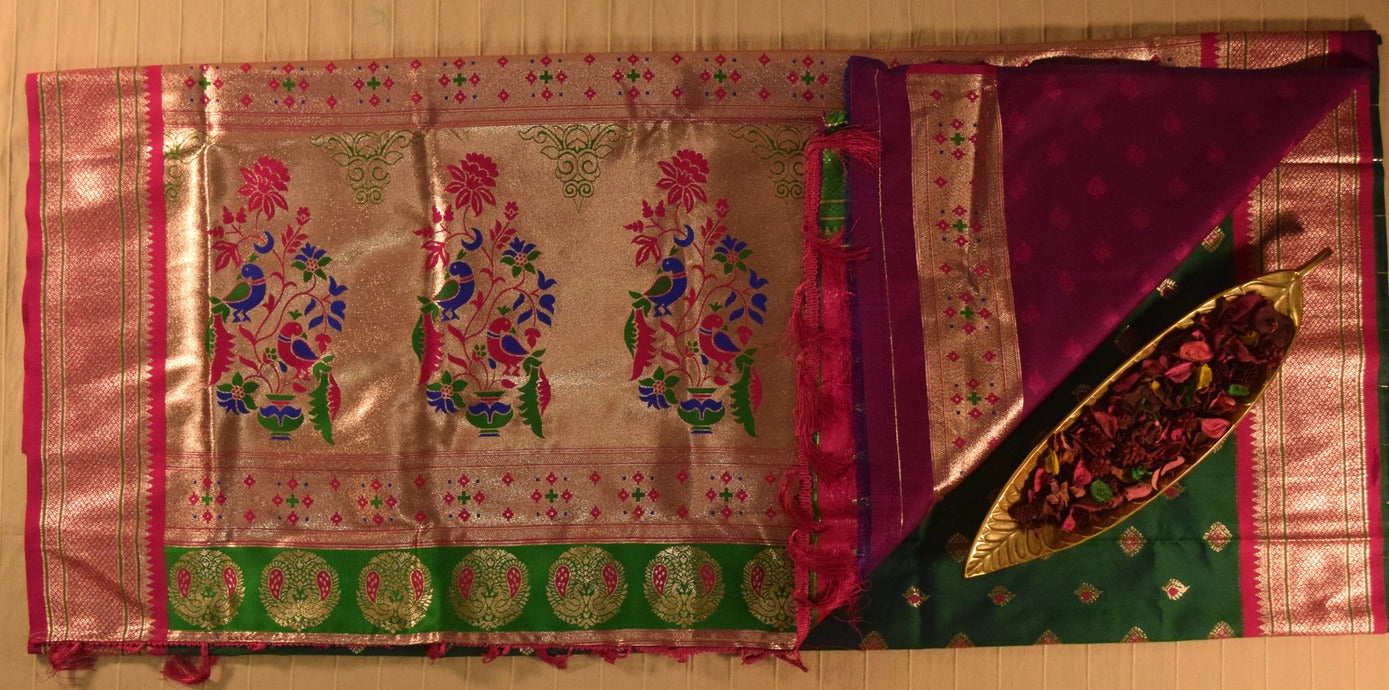 Emerald Green Paithani Silk Saree