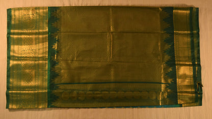 Aqua Blue and Olive Green Semi Gadwal silk saree