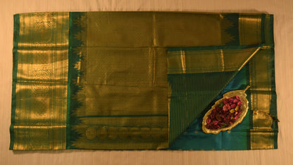 Aqua Blue and Olive Green Semi Gadwal silk saree