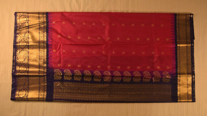 Rani Pink and Navy Blue Semi Gadwal silk saree