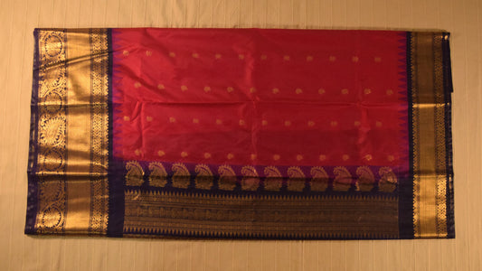 Rani Pink and Navy Blue Semi Gadwal silk saree