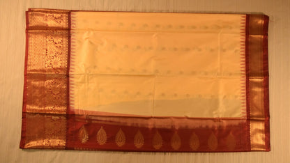 Soft Cream and Maroon Semi Gadwal silk saree