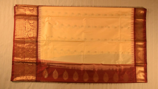 Soft Cream and Maroon Semi Gadwal silk saree