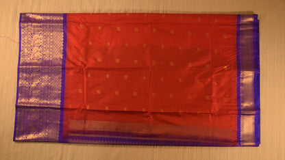 Deep Orange and Purple Semi Gadwal silk saree