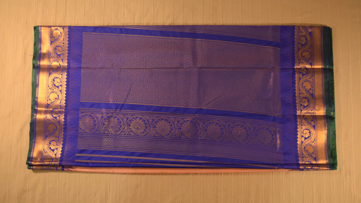 Soft Peach and Royal Blue Semi Gadwal silk saree