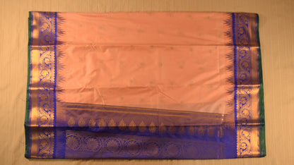 Soft Peach and Royal Blue Semi Gadwal silk saree