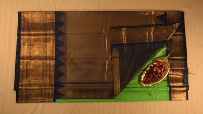 Parrot Green and Dark Blue Semi Gadwal silk saree