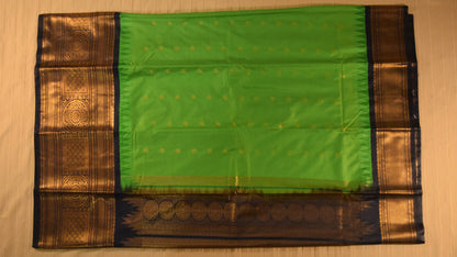 Parrot Green and Dark Blue Semi Gadwal silk saree