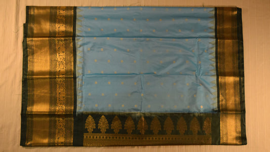 Sky Blue and Dark Green Semi Gadwal silk saree